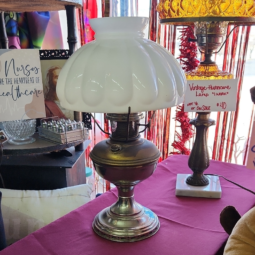 Vintage Oil Lamp with White Shade